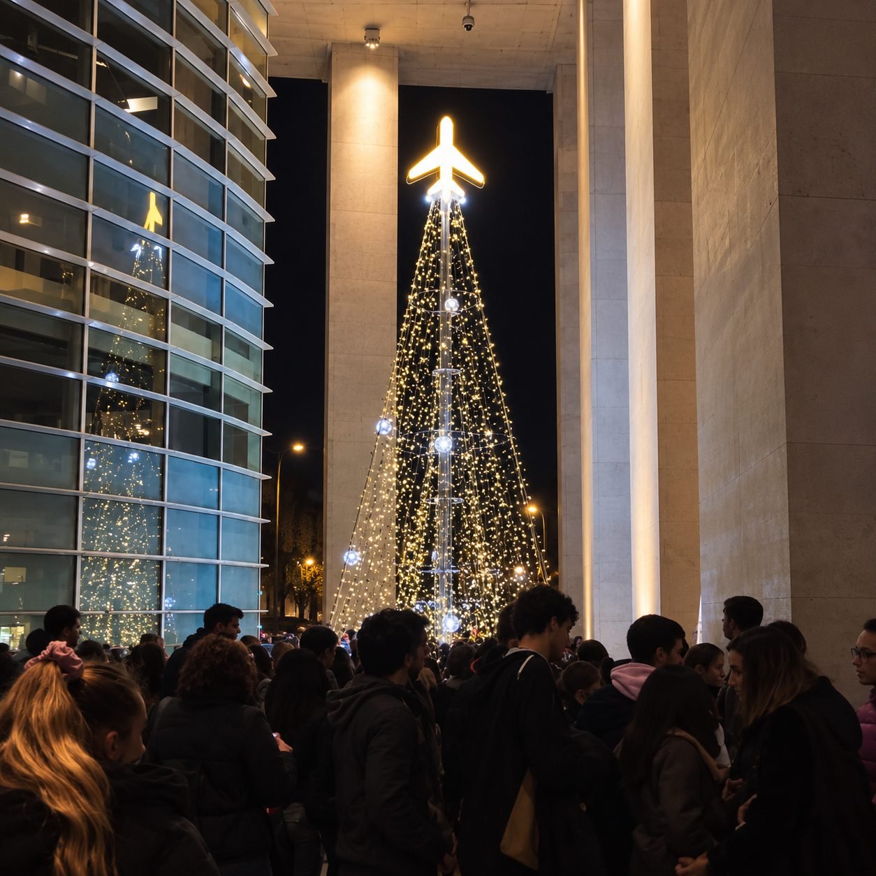 Installation Tree of Lights — Airplane for Christmas installation, Barcelona